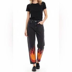 Zara | Black Highrise Painted Flame Jeans Size 12